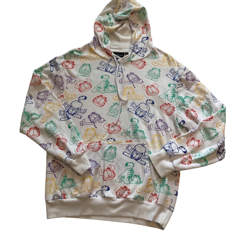 Nickelodeon Garfield Hoodie Multicolor‎ Print White Pullover Unisex Size M